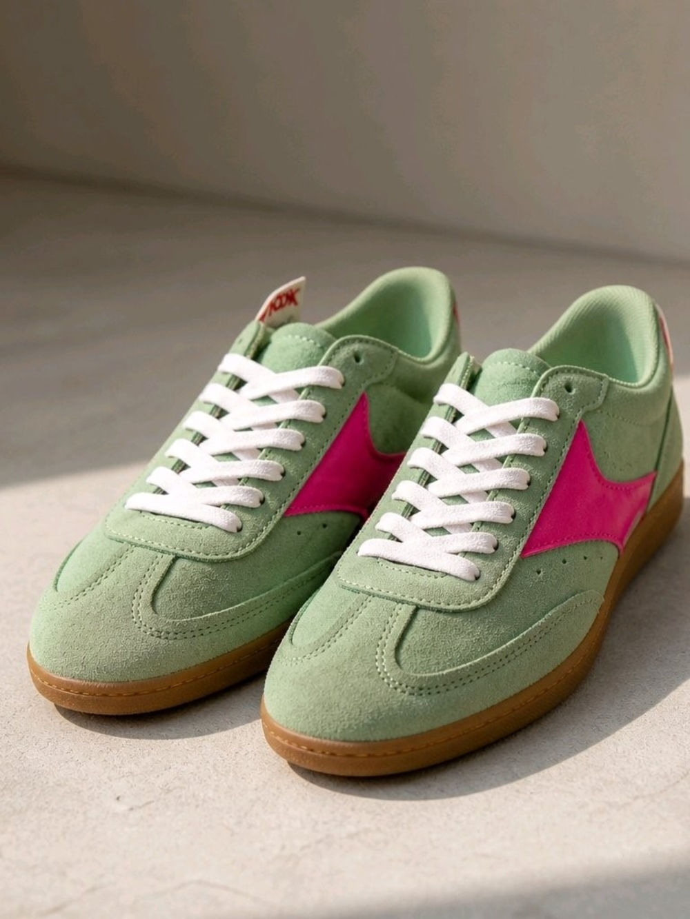 Mila Paoli Mint Green Suede Sneakers with Hot Pink Accent